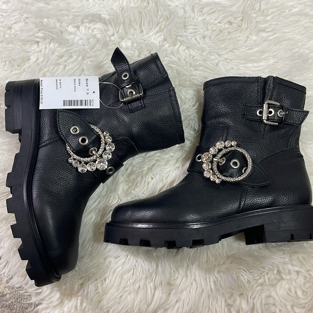 NEW KARL LAGERFELD PARIS
Women's Marceau Embellished Black Leather Buckle Boots - Picture 13 of 13